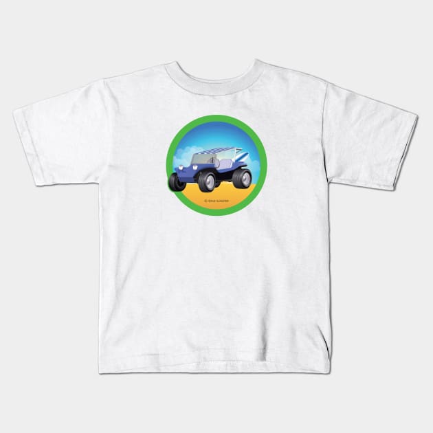 Blue Dune Buggy Side in Green Kids T-Shirt by PauHanaDesign